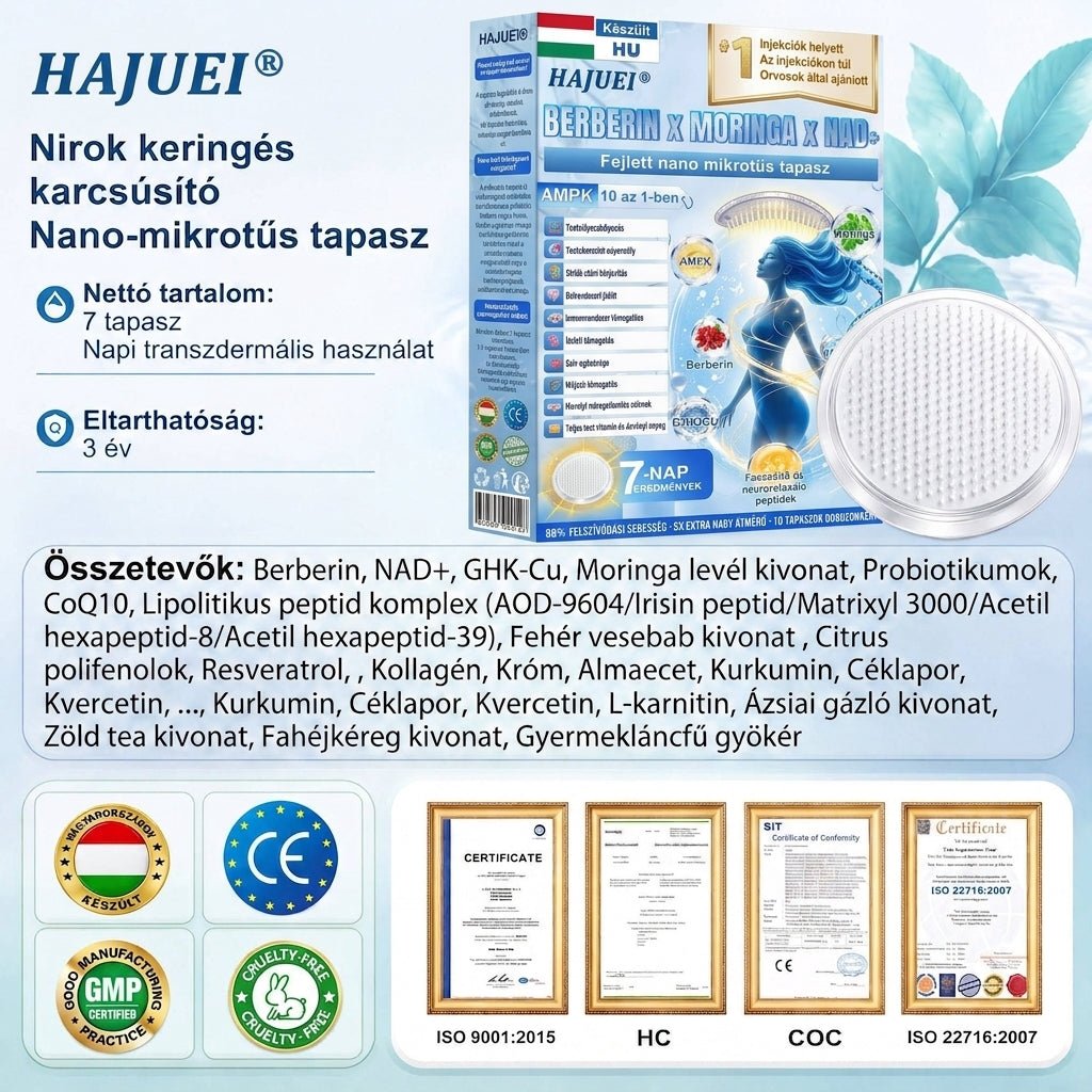 🌿Moringa · Berberine × NAD+ 10-in-1 Advanced Nano HAJUEI® Glumasetide 8az 1-ben Karcsú és EgészségesNano Mikrotűs Tapasz (Napi 1alkalom – látható változásakár 7 nap alatt) ✅ Elhízásra,bőrfeszesítésre,cukorbetegségre, alvásiapnoéra, ízületekre stb